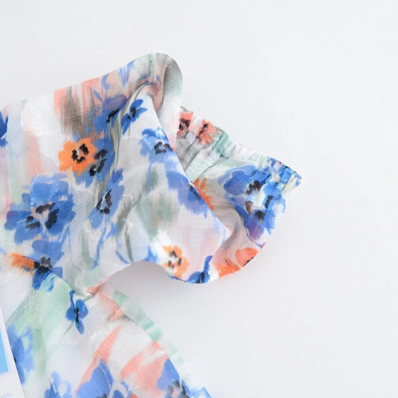 Tanya Taylor Mini Eliza White Orange & Blue Watercolour Floral  Dress XS NWT - Picture 7 of 8